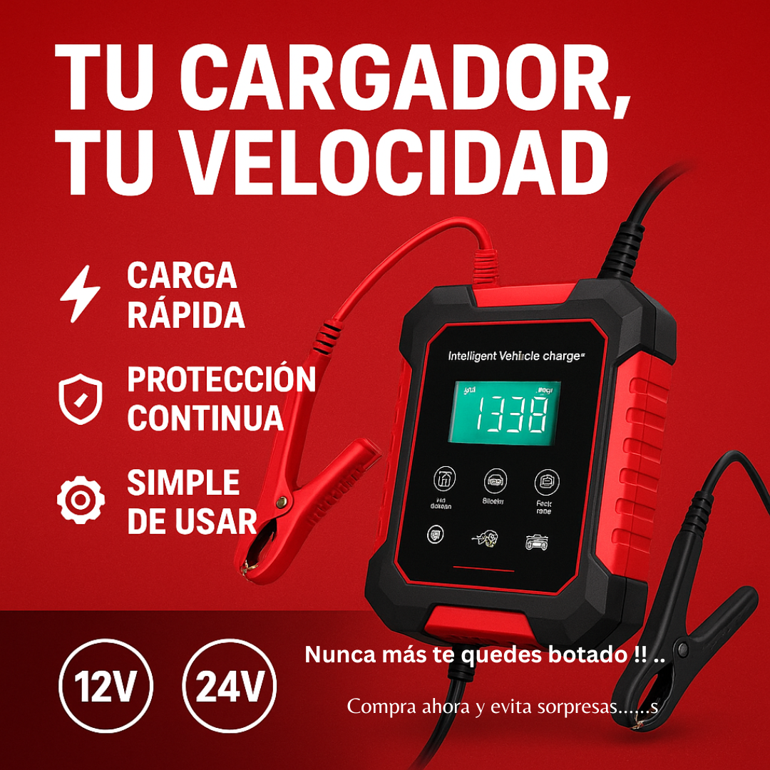 Cargador Inteligente De Batería Auto Baterías Moto 12v y 24v con carga rapida y desulfatador.