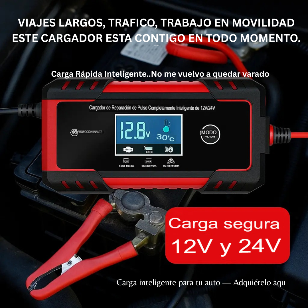 Cargador Inteligente De Batería Auto Baterías Moto 12v y 24v con carga rapida y desulfatador.
