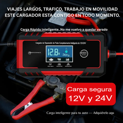 Cargador Inteligente De Batería Auto Baterías Moto 12v y 24v con carga rapida y desulfatador.