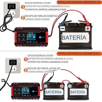 Cargador Inteligente De Batería Auto Baterías Moto 12v y 24v con carga rapida y desulfatador.