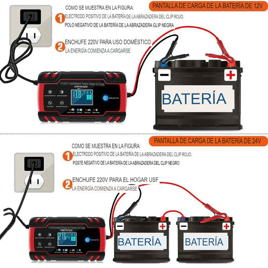 Cargador Inteligente De Batería Auto Baterías Moto 12v y 24v con carga rapida y desulfatador.