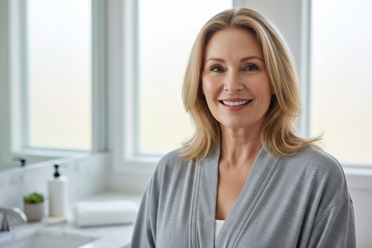 Geerame imagen de una mujer de 50 años Fresh despues de Razurrase la zona intima, porque Usa Truli 